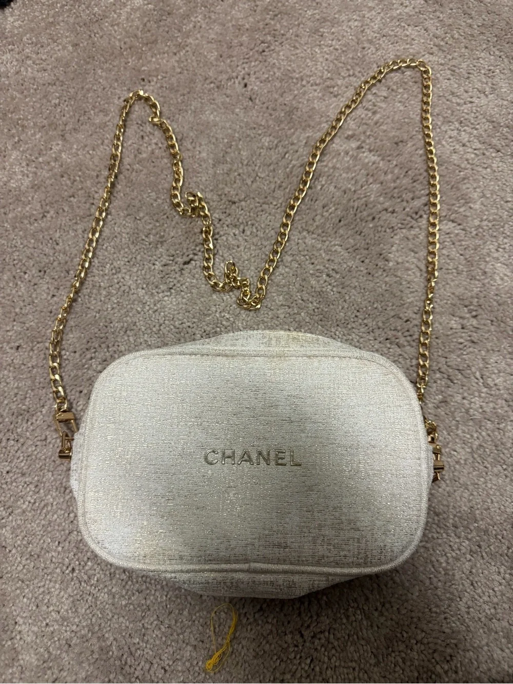 CHANEL makeup cosmetic bag with chain